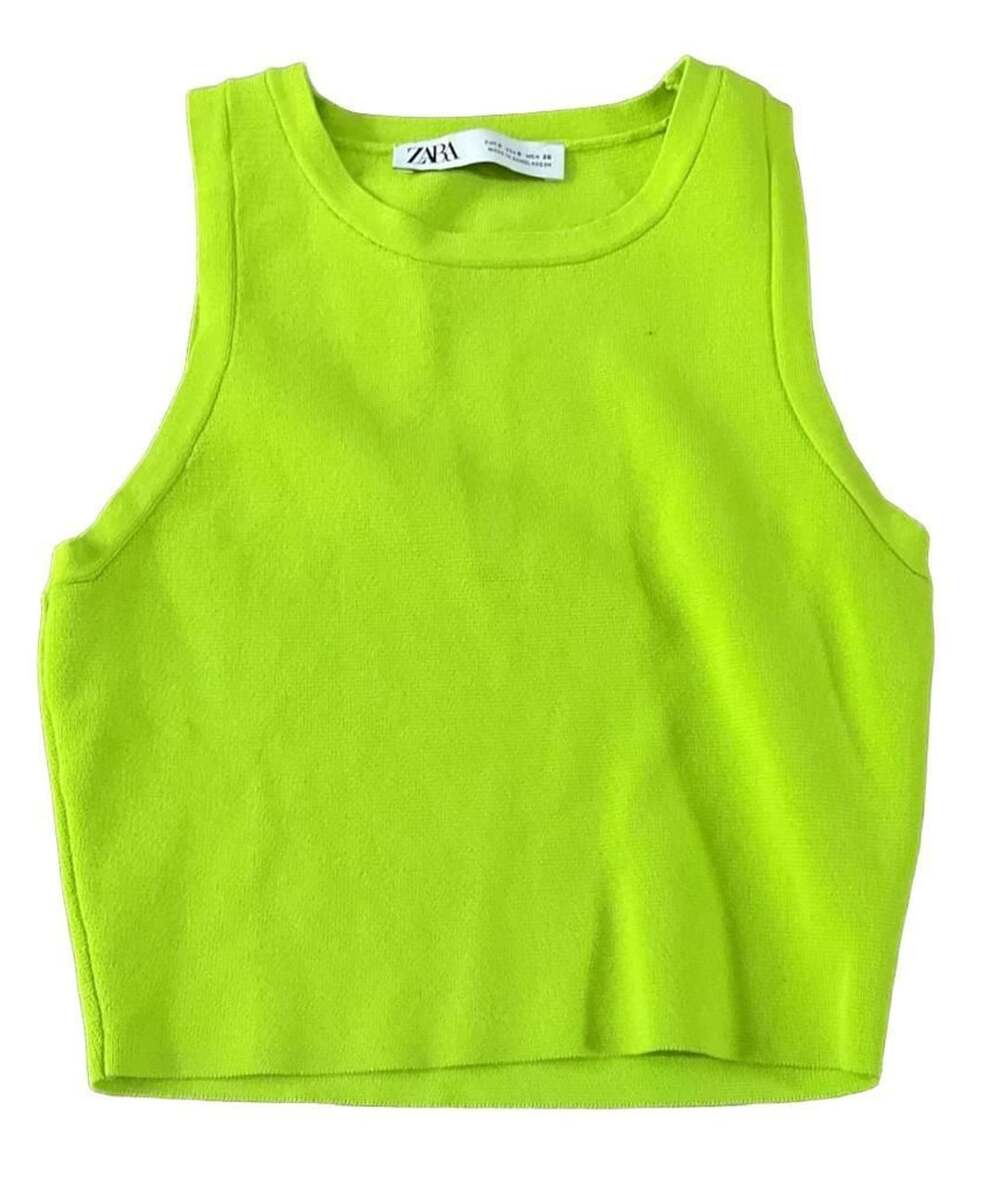 Zara Ribbed Knit Crop Tank Top Size S Lime Green Sleeveless girls